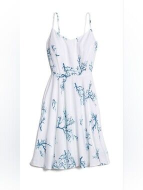 Old Navy White Spaghetti-Strap Dress with Blue Coral Print